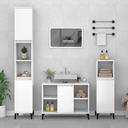 Set Mobili da Bagno 4 pz Bianco in Legno Multistrato