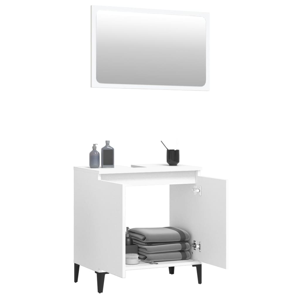 Set Mobili da Bagno 2 pz Bianco in Legno Multistrato