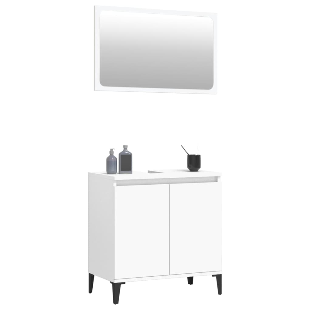 Set Mobili da Bagno 2 pz Bianco in Legno Multistrato