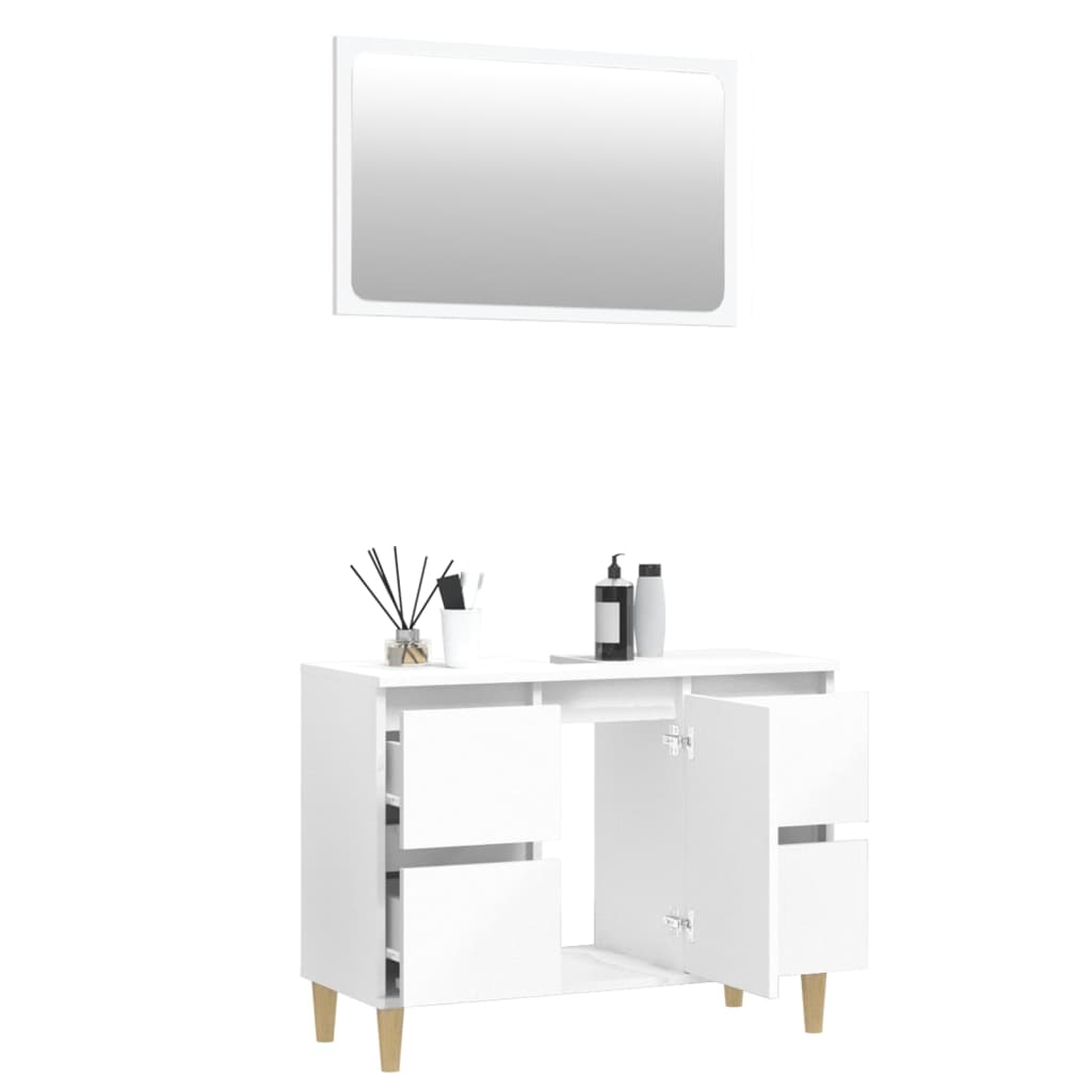 Set Mobili da Bagno 2 pz Bianco in Legno Multistrato