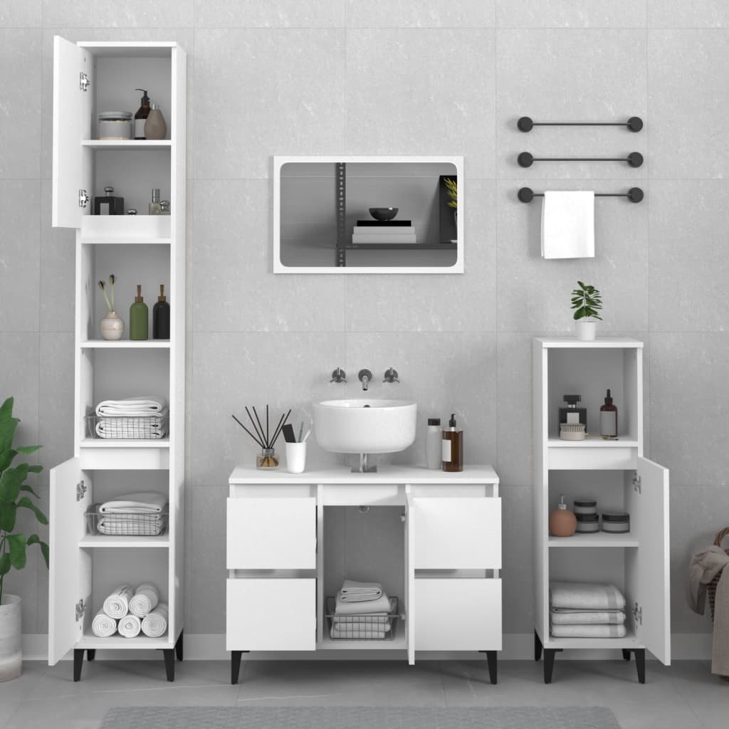 Set Mobili da Bagno 2 pz Bianco in Legno Multistrato