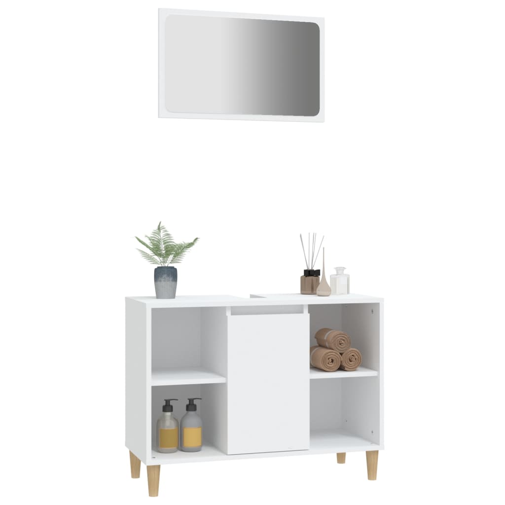 Set Mobili da Bagno 2 pz Bianco in Legno Multistrato