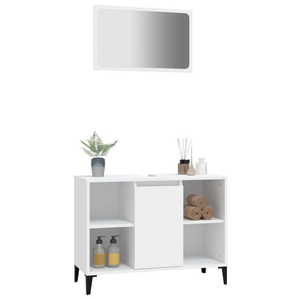 Set Mobili da Bagno 2 pz Bianco in Legno Multistrato