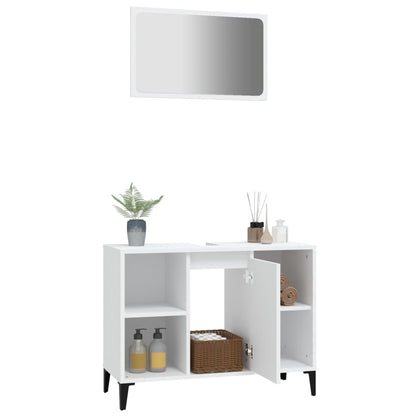 Set Mobili da Bagno 2 pz Bianco in Legno Multistrato