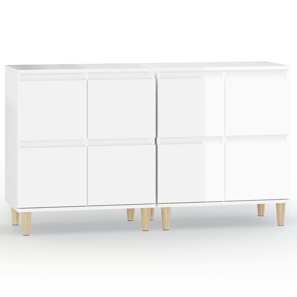 Credenze 2pz Bianco Lucido 60x35x70 cm in Legno Multistrato