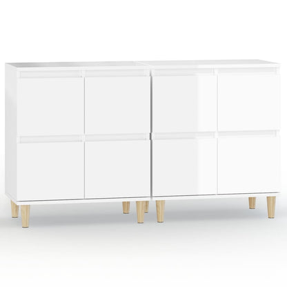 Credenze 2pz Bianco Lucido 60x35x70 cm in Legno Multistrato