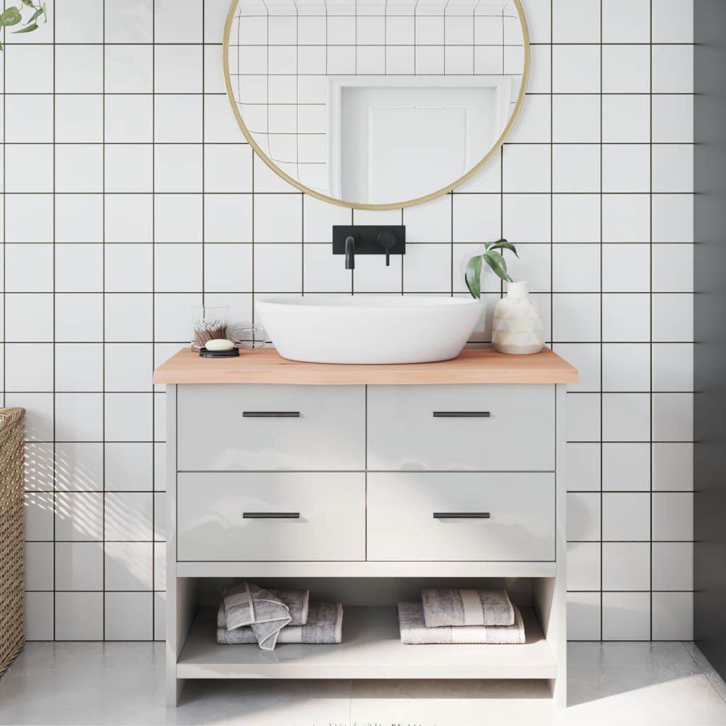 Piano Bagno 100x30x(2-4) cm in Legno Massello Non Trattato