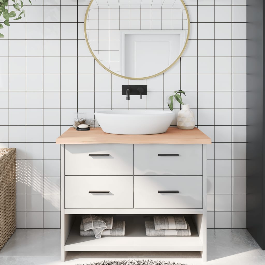 Piano Bagno 100x60x(2-4) cm in Legno Massello Non Trattato