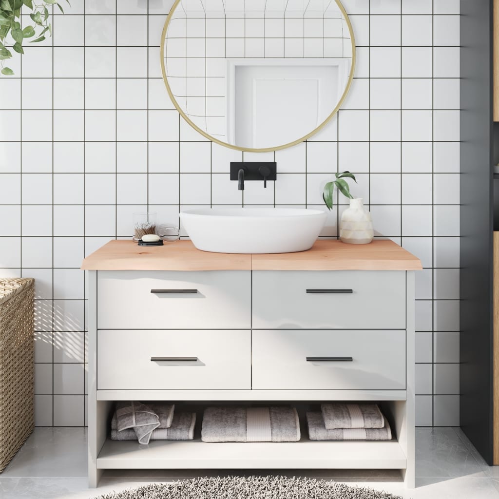 Piano Bagno 120x60x(2-4) cm in Legno Massello Non Trattato