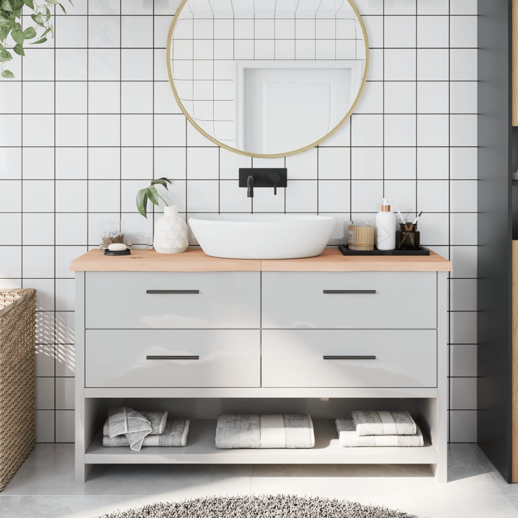 Piano Bagno 140x30x(2-4) cm in Legno Massello Non Trattato