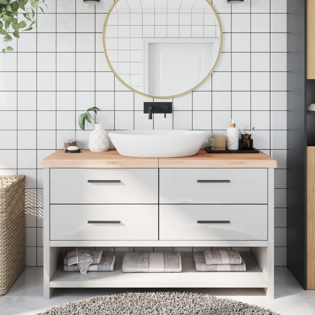 Piano Bagno 140x40x(2-6) cm in Legno Massello Non Trattato