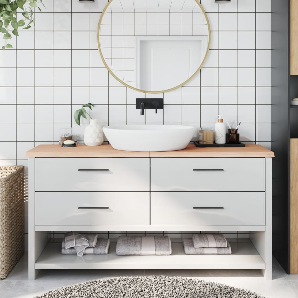 Piano Bagno 160x30x(2-4) cm in Legno Massello Non Trattato