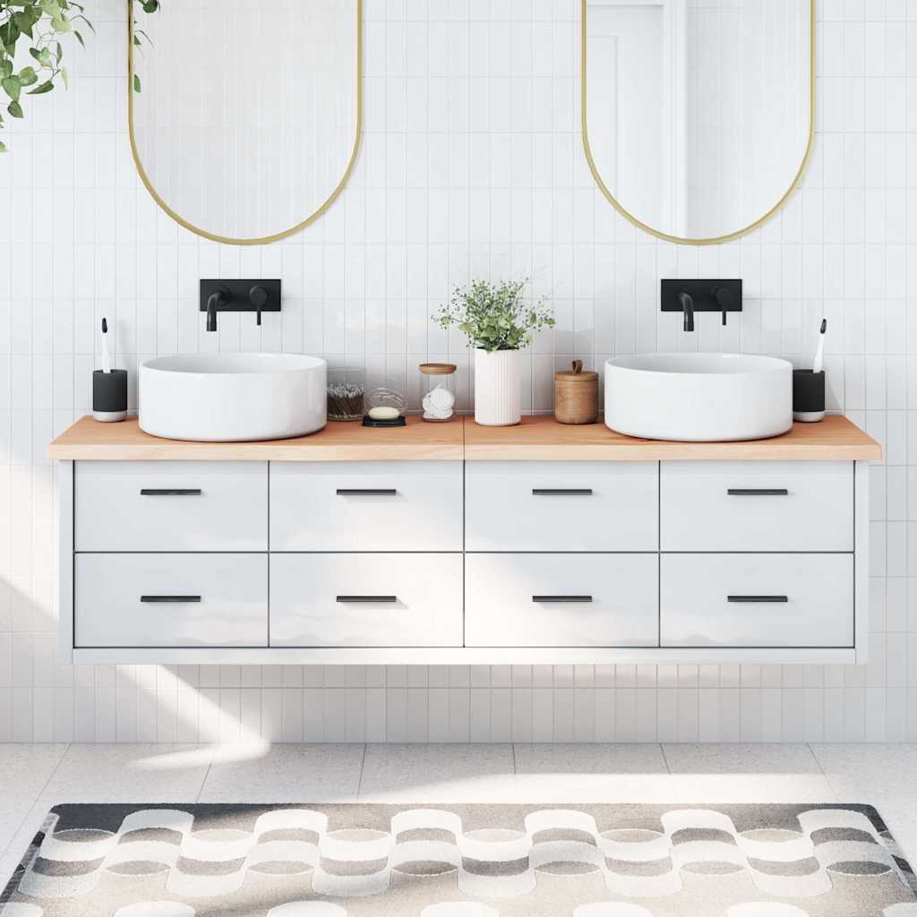 Piano Bagno 180x40x(2-4) cm in Legno Massello Non Trattato