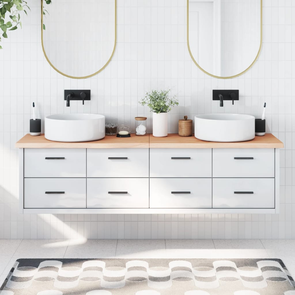 Piano Bagno 180x50x(2-4) cm in Legno Massello Non Trattato