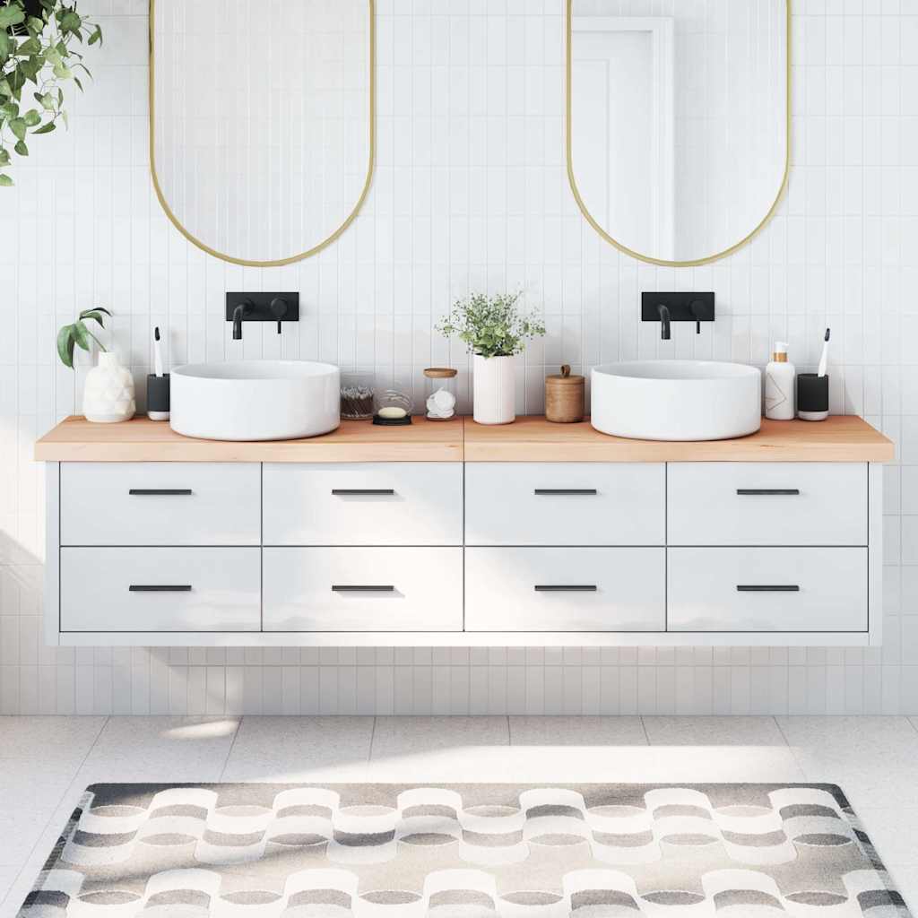 Piano Bagno 220x30x(2-6) cm in Legno Massello Non Trattato