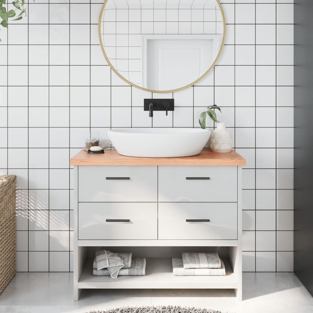 Piano Bagno Marrone 100x30x(2-4) cm Legno Massello Trattato