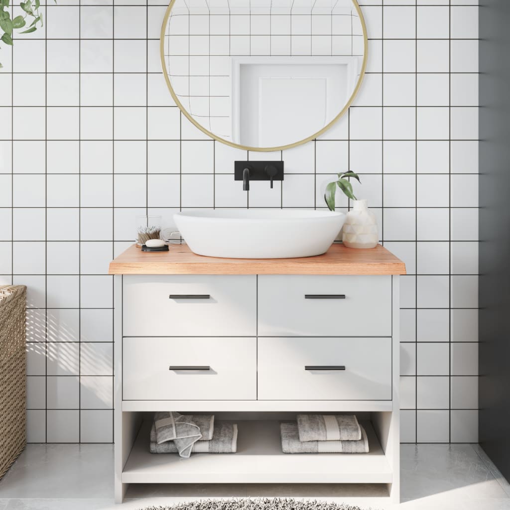 Piano Bagno Marrone 100x40x(2-4) cm Legno Massello Trattato