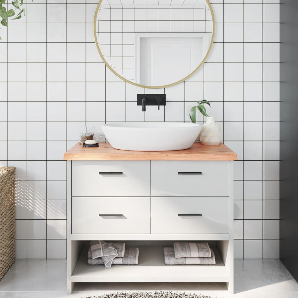 Piano Bagno Marrone 100x50x(2-4) cm Legno Massello Trattato