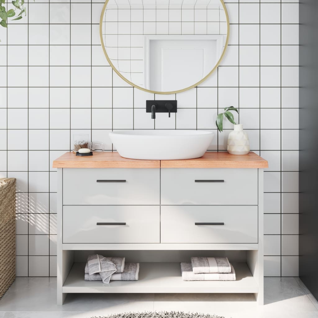 Piano Bagno Marrone 120x30x(2-4) cm Legno Massello Trattato