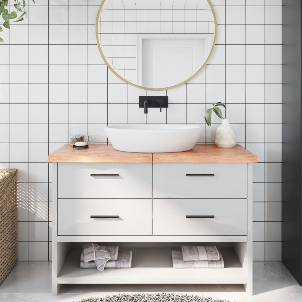 Piano Bagno Marrone 120x50x(2-4) cm Legno Massello Trattato