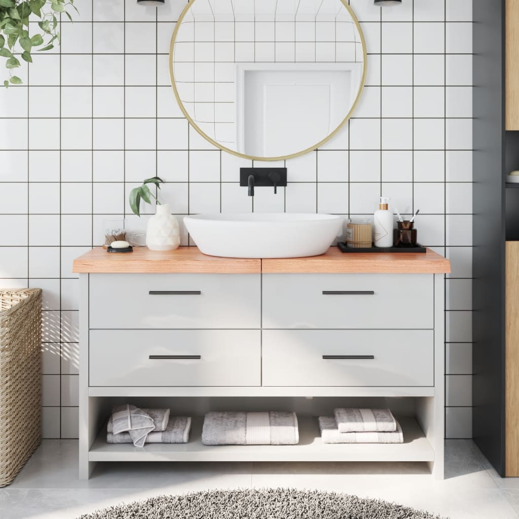 Piano Bagno Marrone 140x30x(2-6) cm Legno Massello Trattato