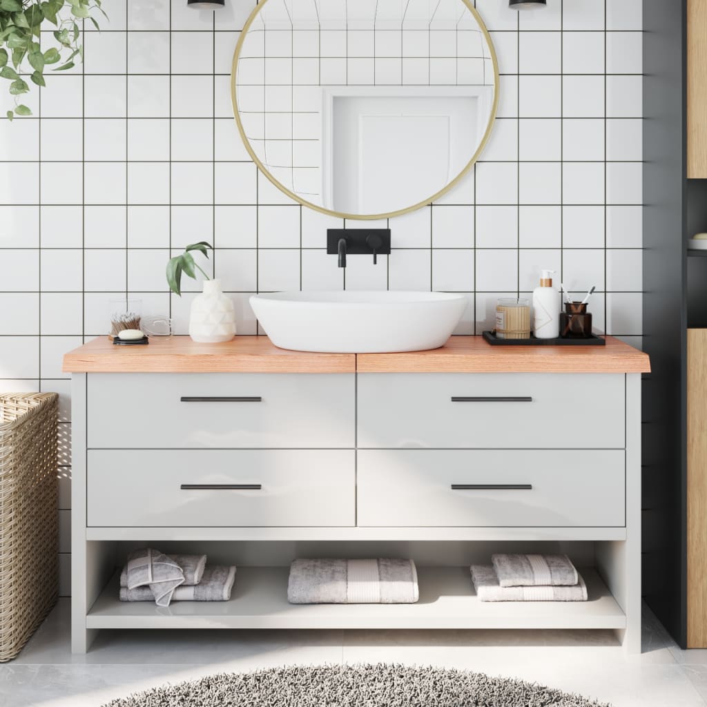 Piano Bagno Marrone 160x30x(2-6) cm Legno Massello Trattato