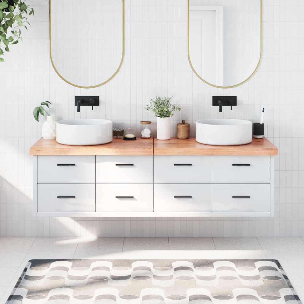 Piano Bagno Marrone 180x40x(2-6) cm Legno Massello Trattato
