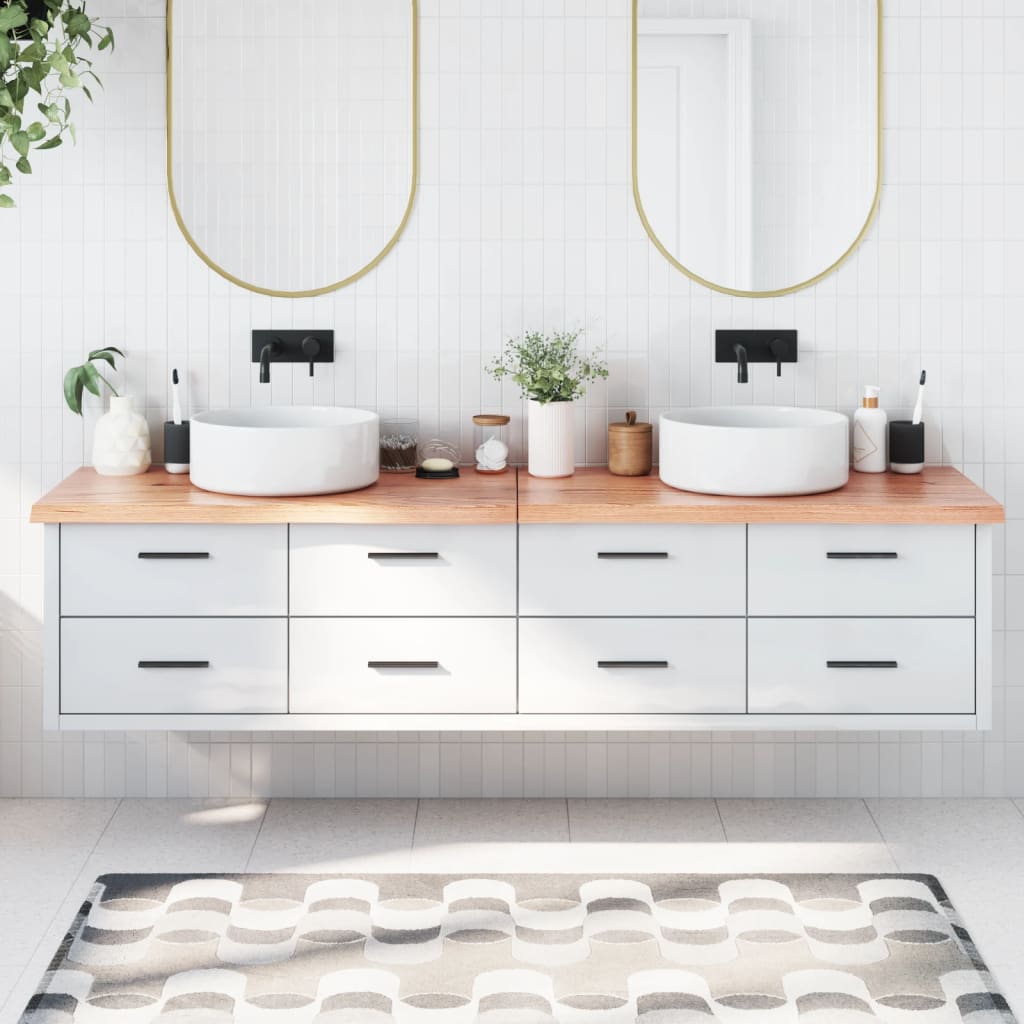 Piano Bagno Marrone 200x40x(2-4) cm Legno Massello Trattato