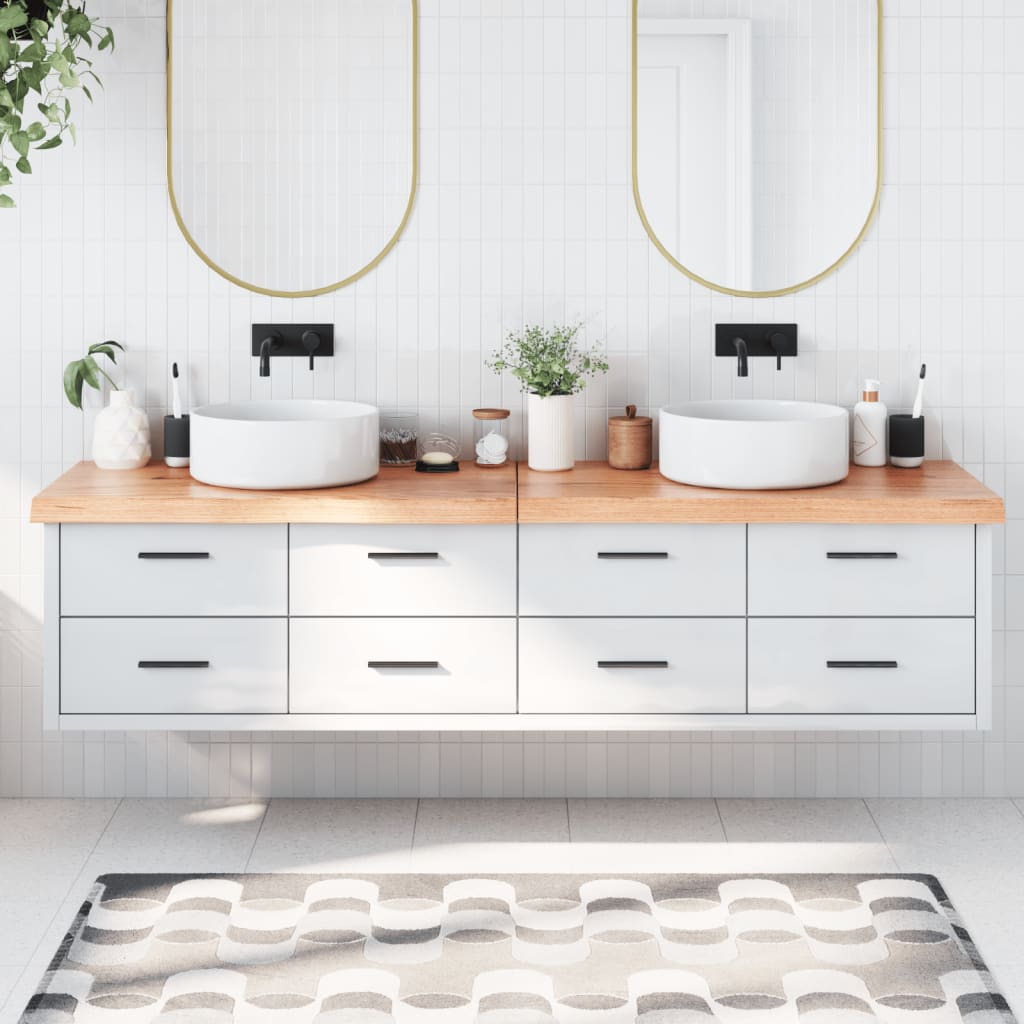 Piano Bagno Marrone 200x50x(2-6) cm Legno Massello Trattato