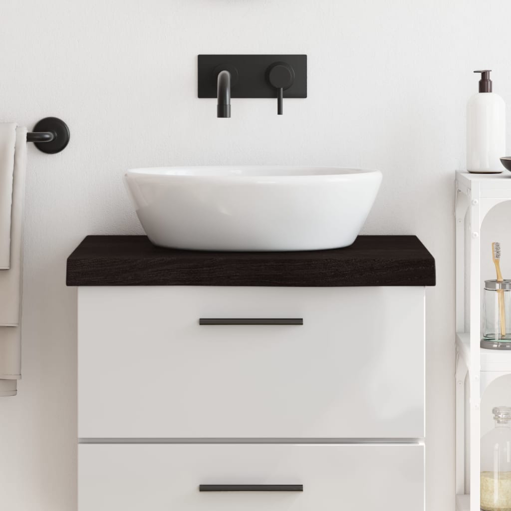 Piano Bagno Marrone Scuro 60x50x(2-6)cm Legno Massello Trattato
