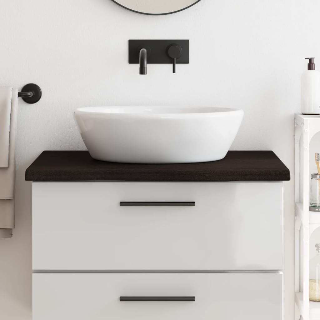 Piano Bagno Marrone Scuro 80x60x(2-4)cm Legno Massello Trattato
