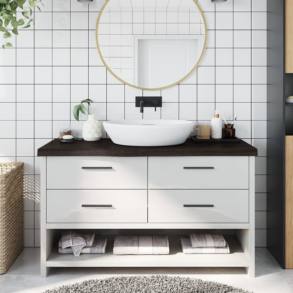 Piano Bagno Marrone Scuro 100x30x(2-6)cm Legno Trattato