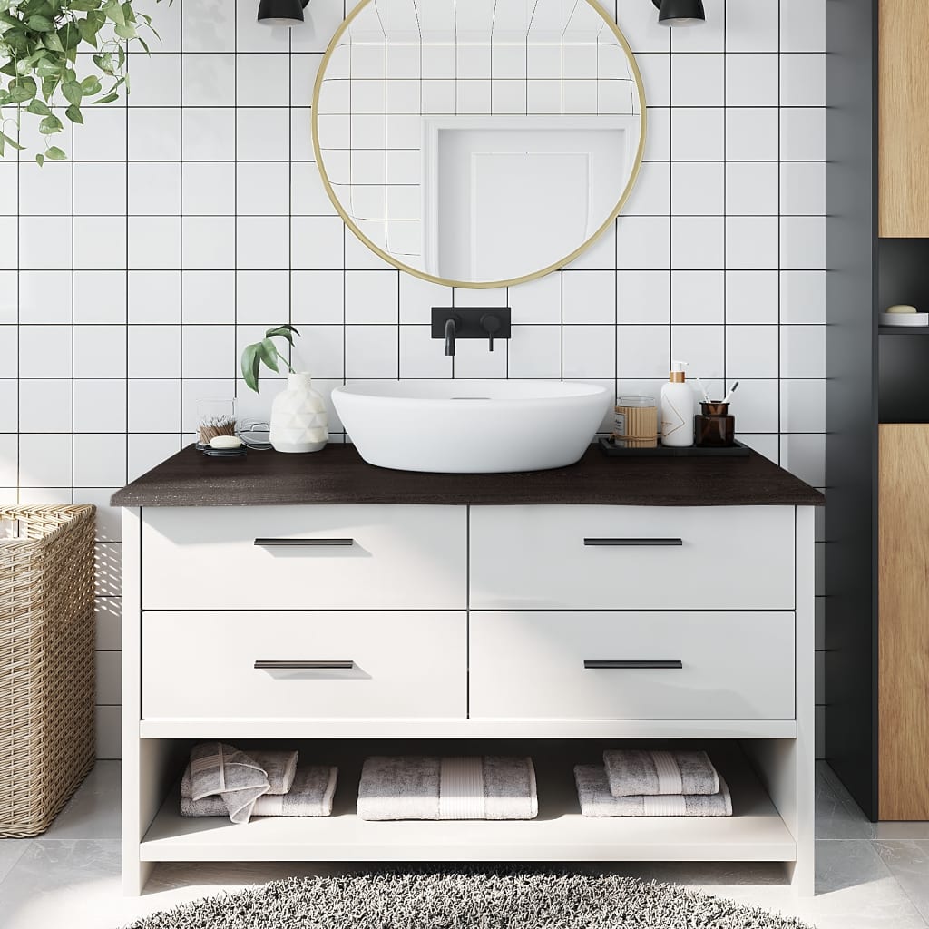 Piano Bagno Marrone Scuro 100x50x2 cm Legno Massello Trattato