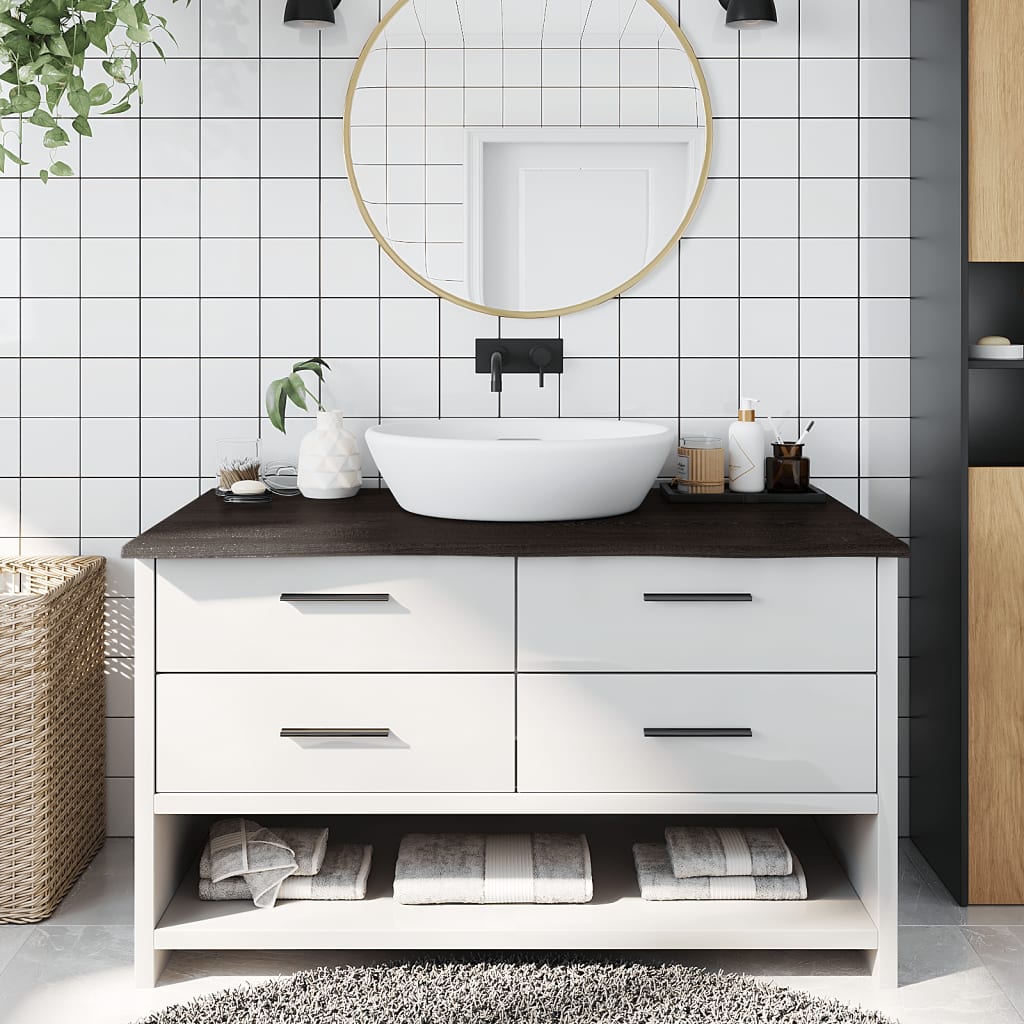 Piano Bagno Marrone Scuro 100x60x2 cm Legno Massello Trattato