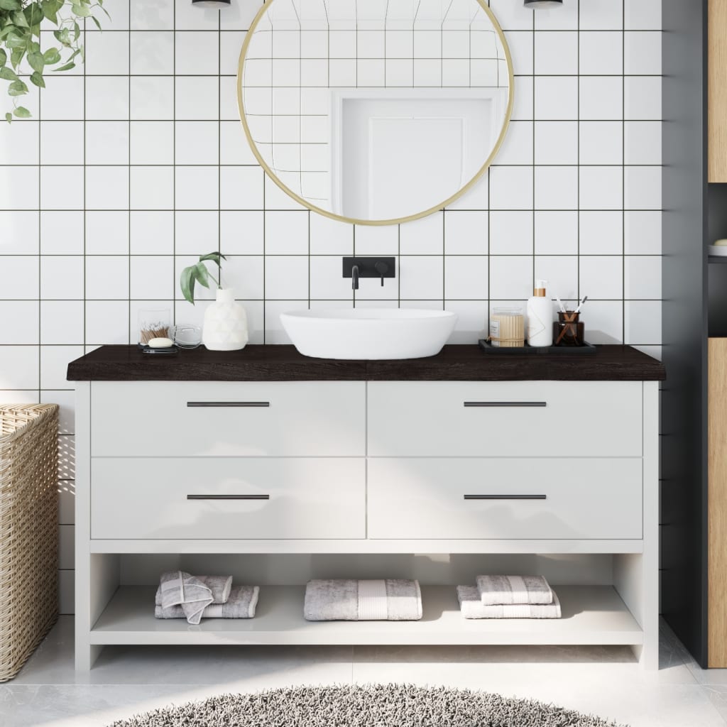 Piano Bagno Marrone Scuro 160x30x(2-6)cm Legno Trattato