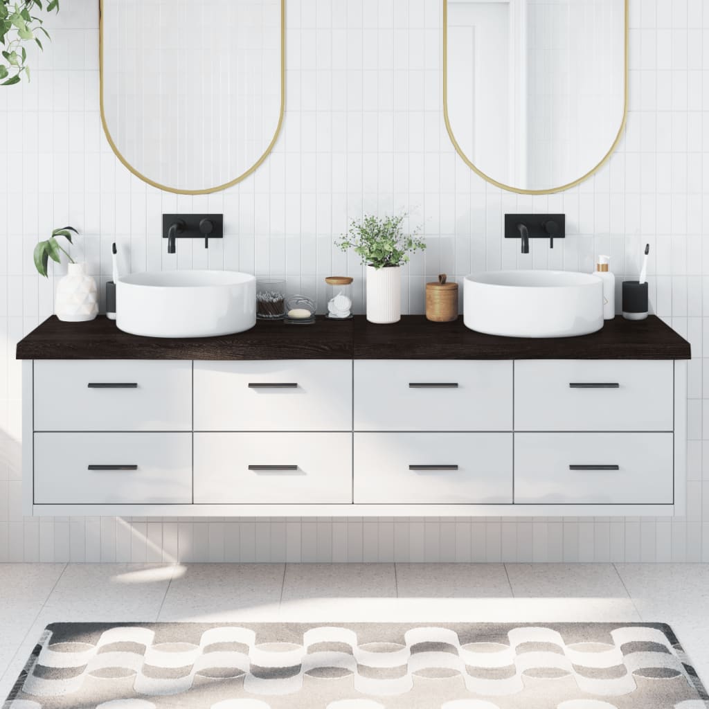 Piano Bagno Marrone Scuro 200x50x(2-6)cm Legno Trattato