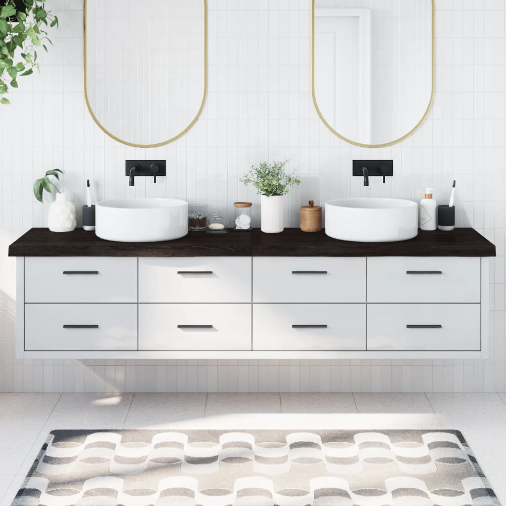 Piano Bagno Marrone Scuro 220x50x(2-6)cm Legno Trattato