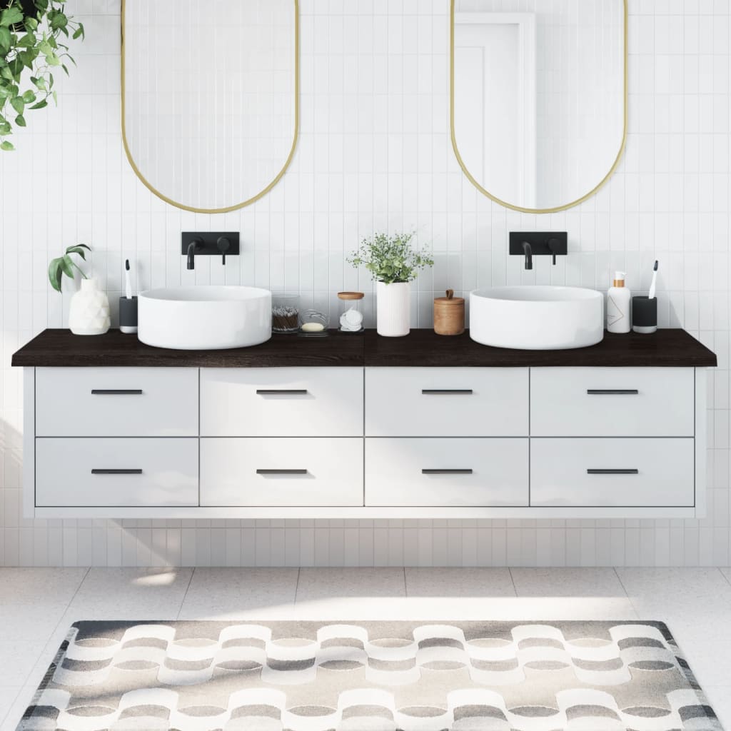 Piano Bagno Marrone Scuro 220x60x(2-4) cm Legno Trattato