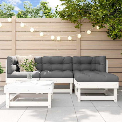Set Divani da Giardino 5pz con Cuscini in Legno Massello Bianco