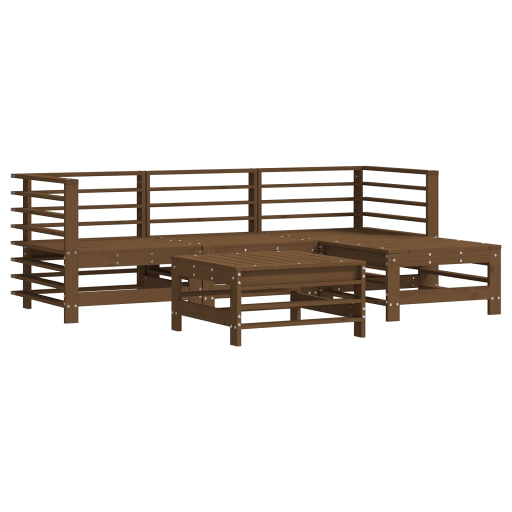 Set Divani da Giardino 5 pz con Cuscini in Legno Massello ambra