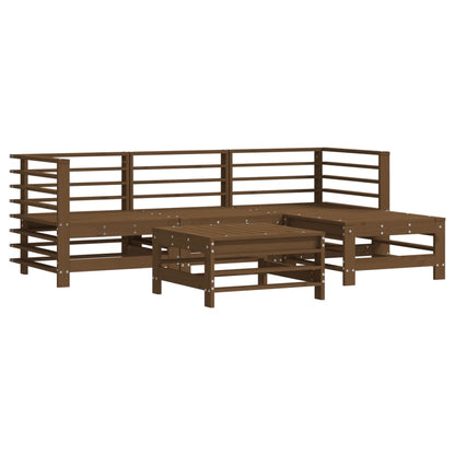 Set Divani da Giardino 5 pz con Cuscini in Legno Massello ambra
