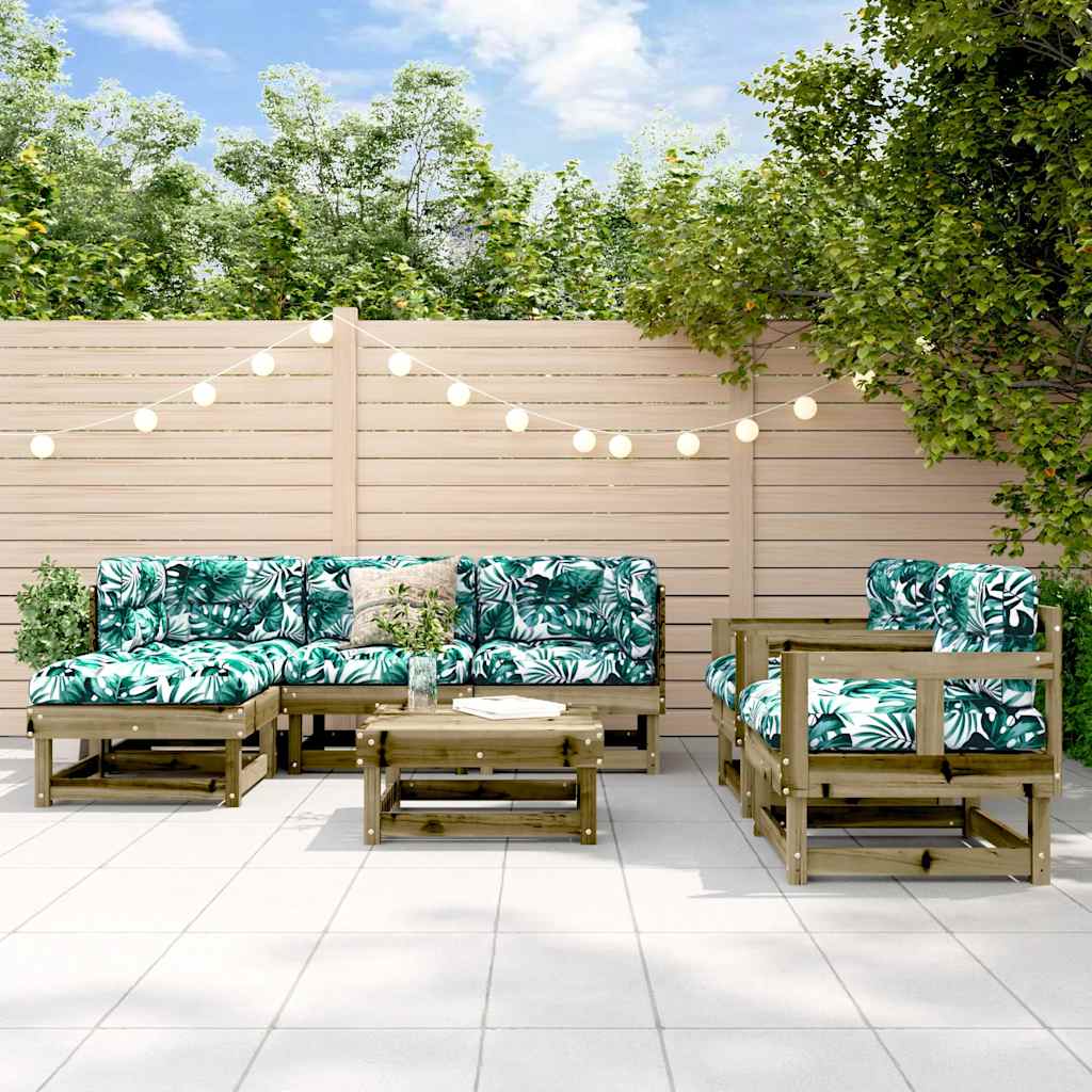 Set Divani da Giardino 7pz con Cuscini Legno Impregnato di Pino
