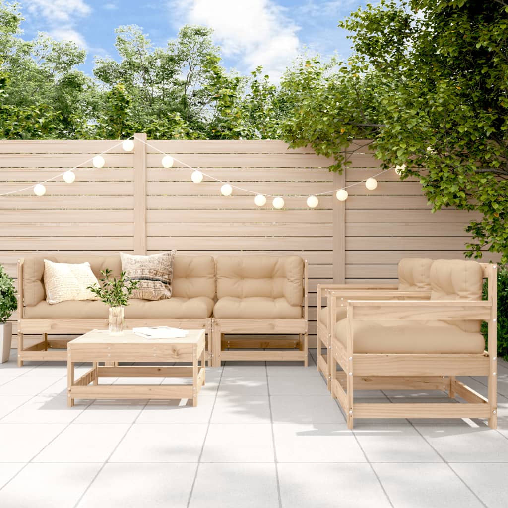 Set Divani da Giardino 6 pz con Cuscini in Legno Massello