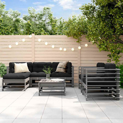 Set Divani da Giardino 7pz con Cuscini in Legno Massello Grigio
