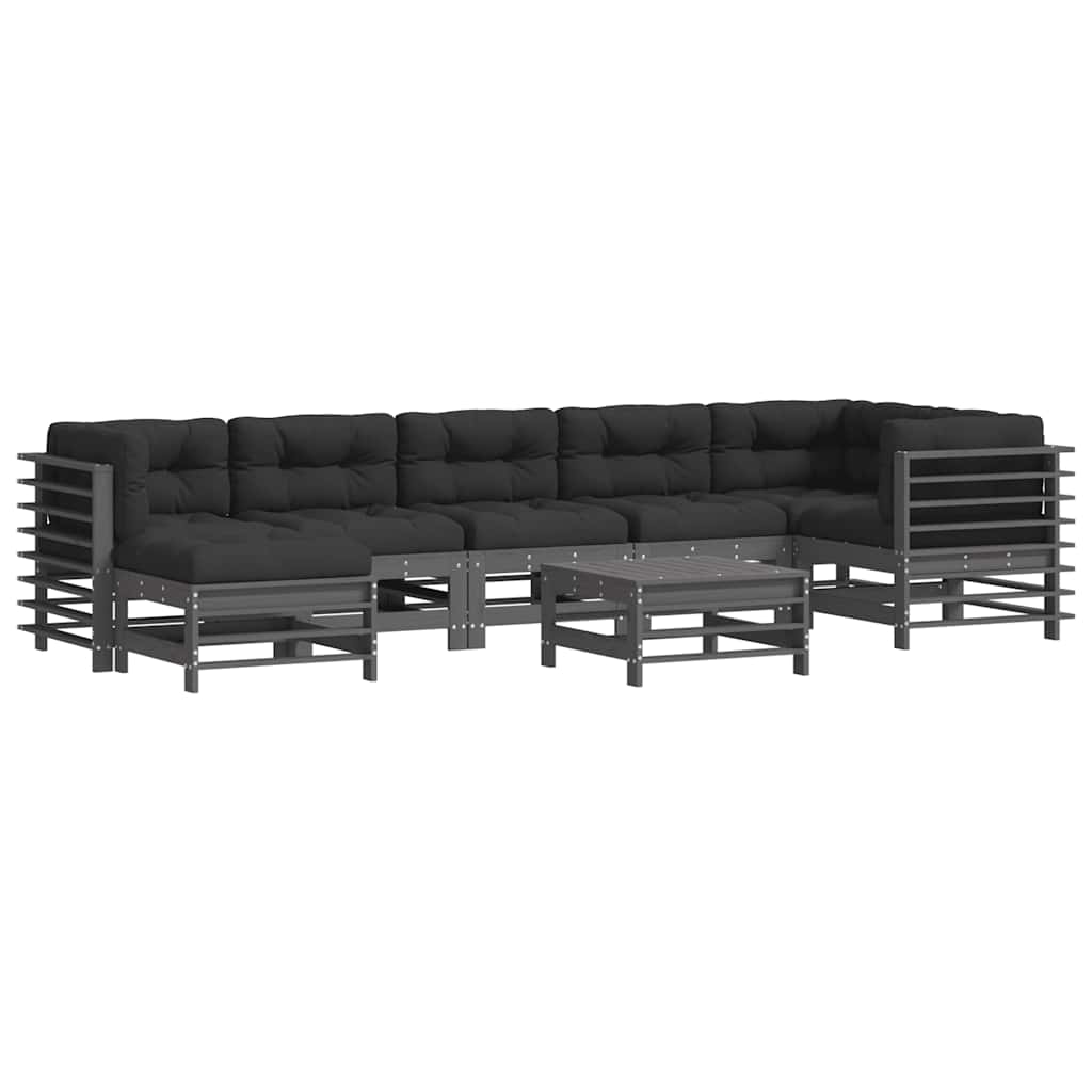 Set Divani da Giardino 8pz con Cuscini in Legno Massello Grigio