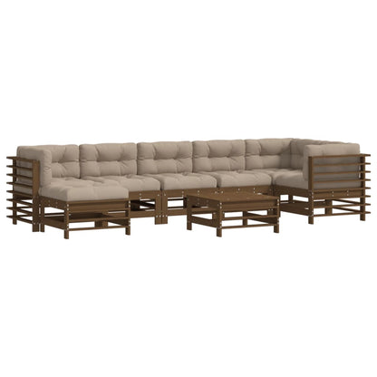 Set Divani da Giardino 8 pz con Cuscini in Legno Massello ambra