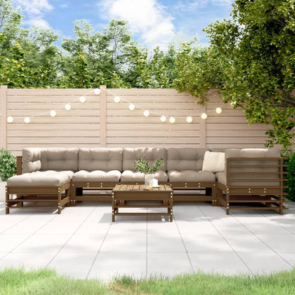 Set Divani da Giardino 8 pz con Cuscini in Legno Massello ambra