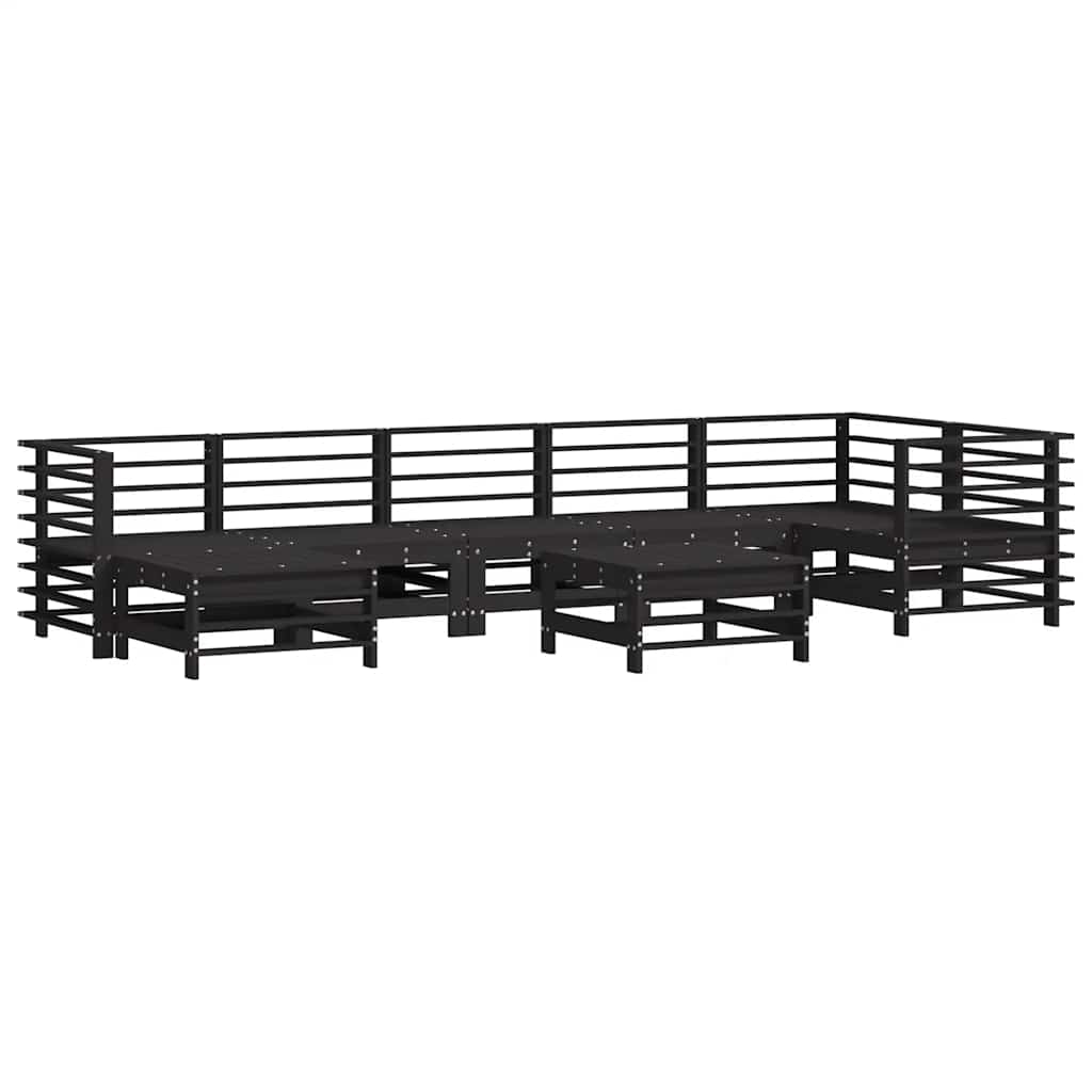 Set Divani da Giardino 8 pz con Cuscini in Legno Massello Nero
