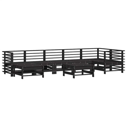 Set Divani da Giardino 8 pz con Cuscini in Legno Massello Nero