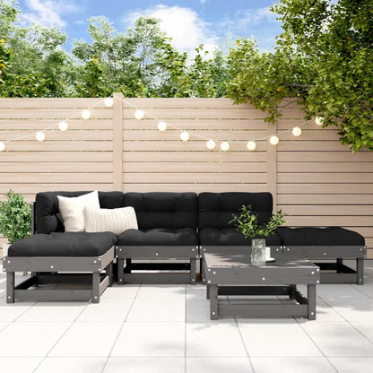 Set Divani da Giardino 6pz con Cuscini in Legno Massello Grigio